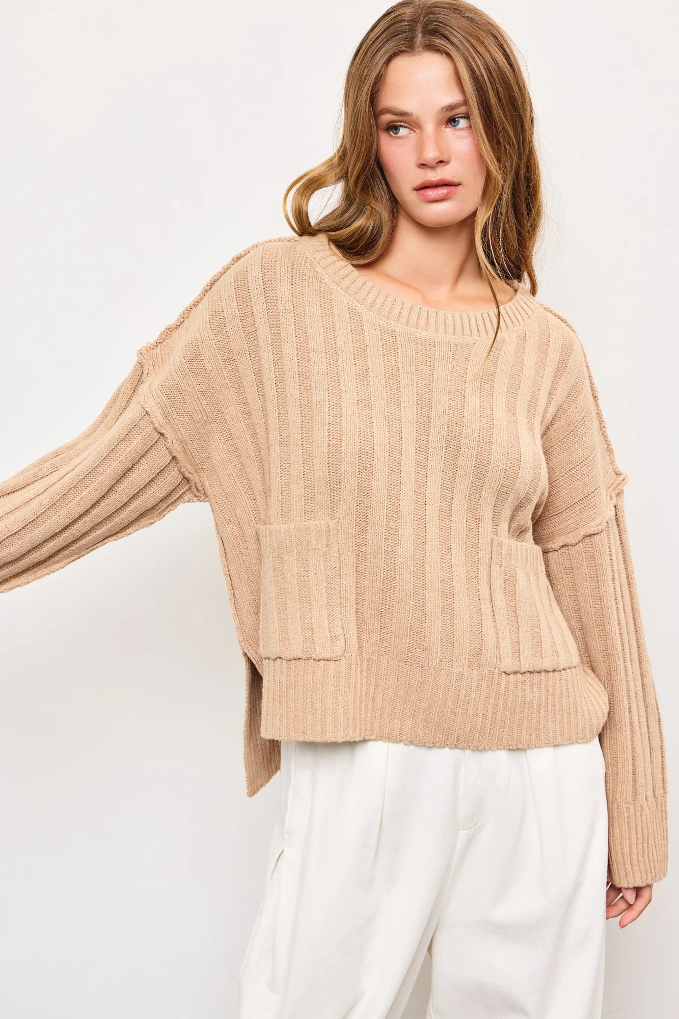 Pullover Relax Fit Two Front Pocket Sweater Top