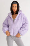 Zip Up Stand Up Collar Fuzzy Puff Jacket