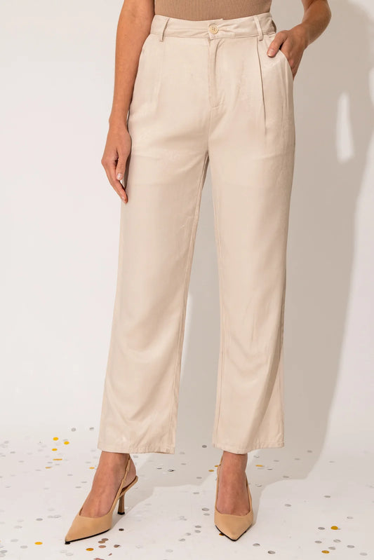 Mid Waist Satin Crop Plated Pants