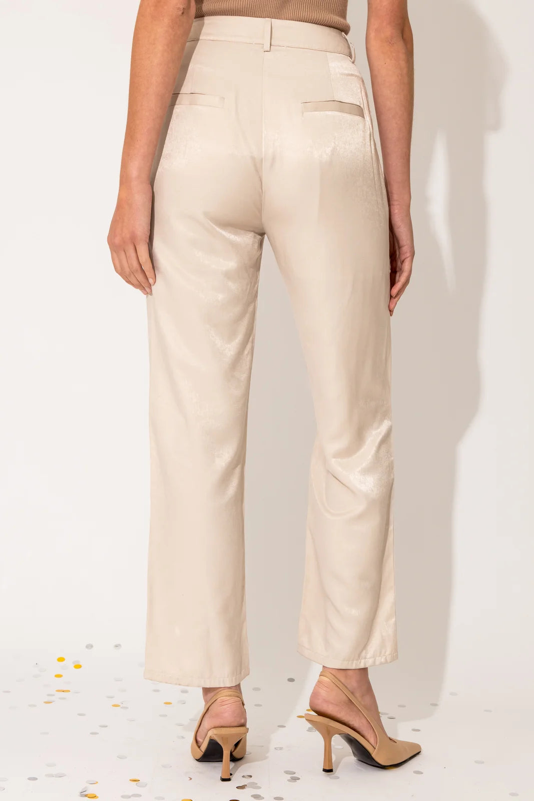 Mid Waist Satin Crop Plated Pants