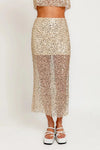 Champagne Sequin Side Slit Midi Skirt - Tasha Apparel Wholesale