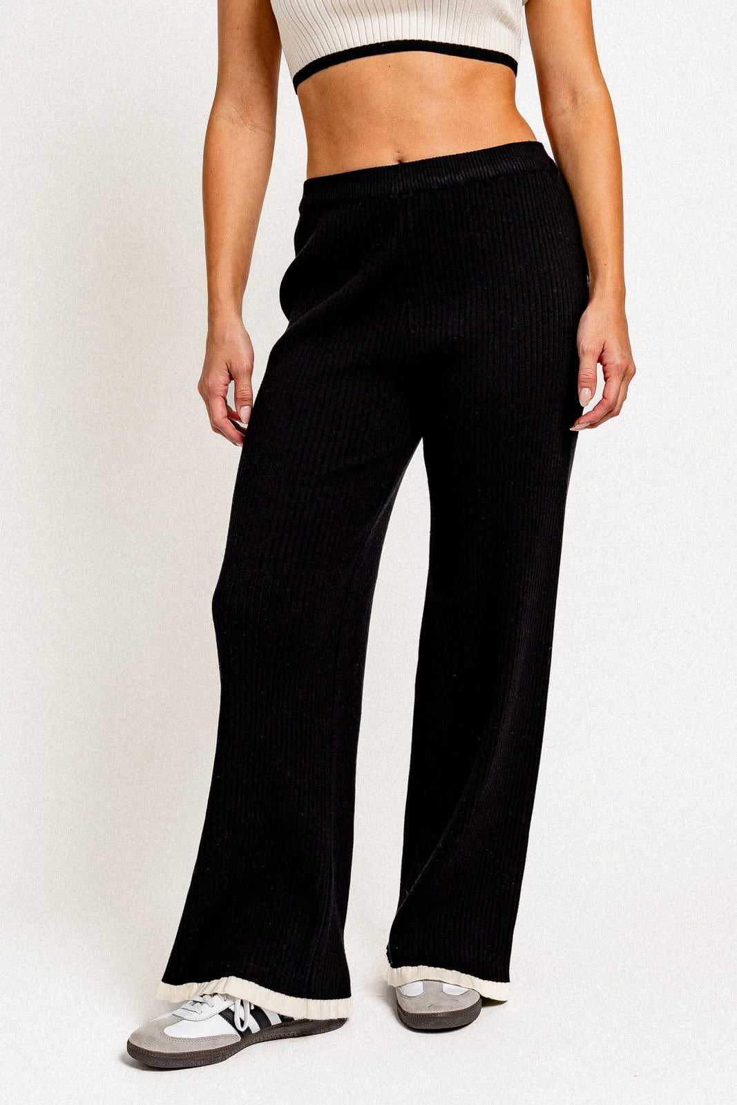 Ribbed Crop Contrast Top & Sweater Pants Set