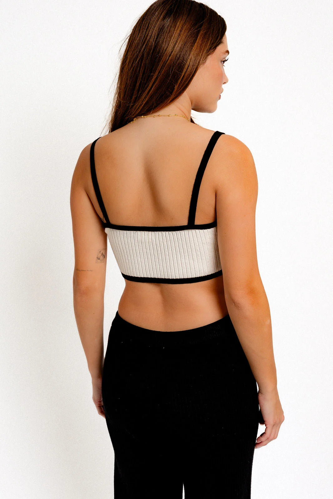 Ribbed Contrast Sleeveless Sweater Knit Crop Top