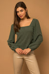 Puff Sleeve Ribbed Square Neck Sweater