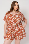 Plus Size Roll-up Sleeve Button Down Abstract Print Romper - Tasha Apparel Wholesale