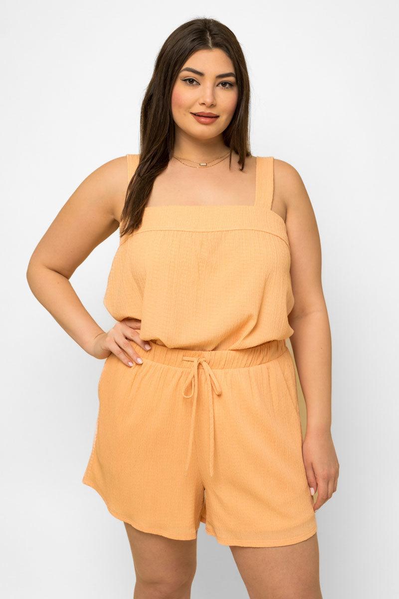 Plus Size Sleeveless Babydoll Top & Elastic Waist Shorts Set - Tasha Apparel Wholesale