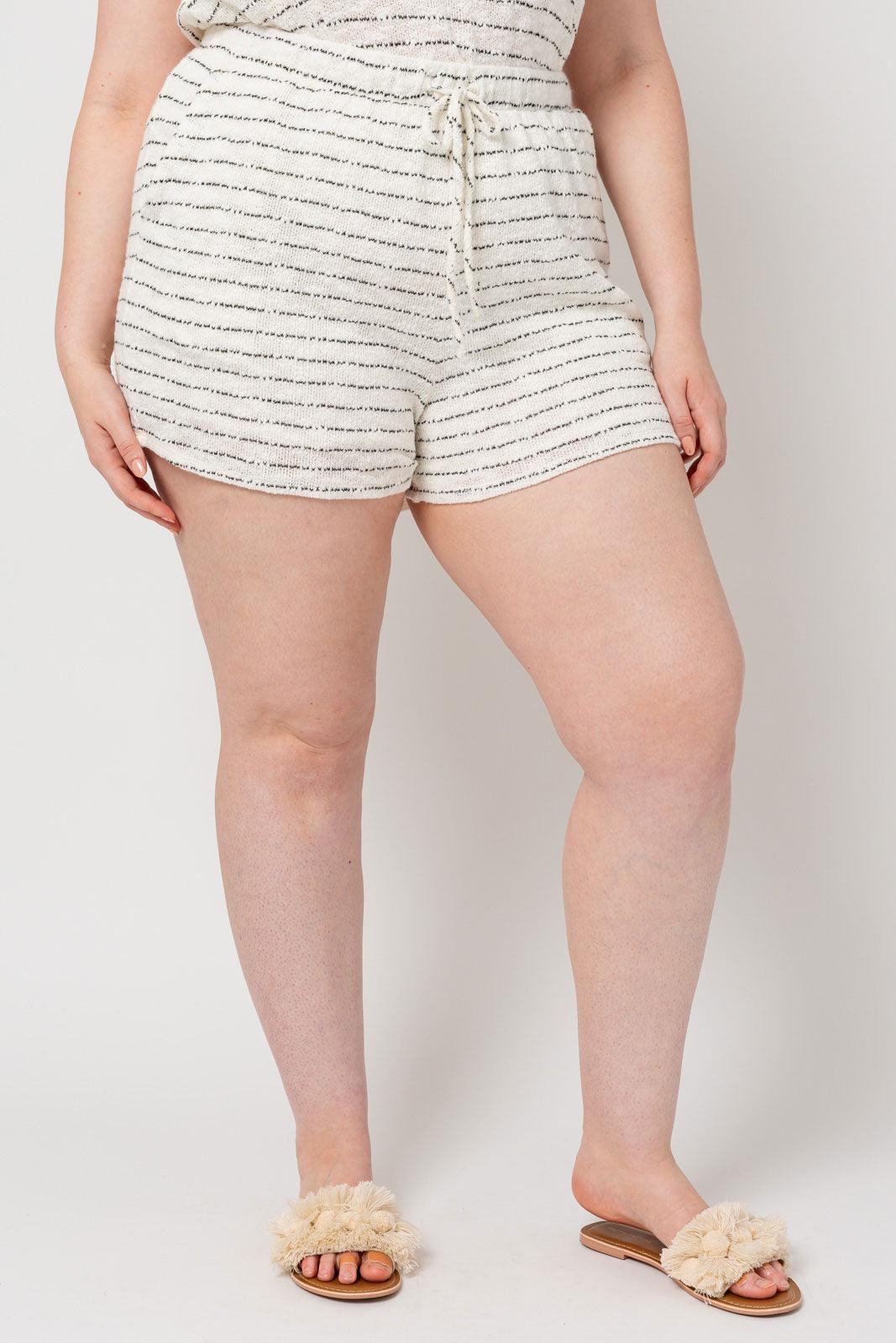 Plus Size Elastic Elastic Self Tie Stripe Shorts - Tasha Apparel Wholesale