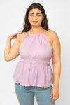 Plus Size Sleeveless Halter Neck Peplum Top - Tasha Apparel Wholesale