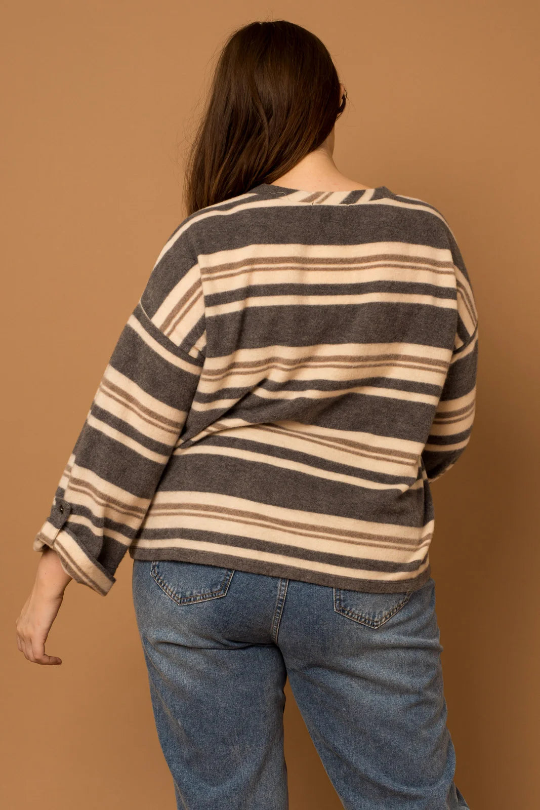 Plus Size striped Long Sleeve Round Neck Top