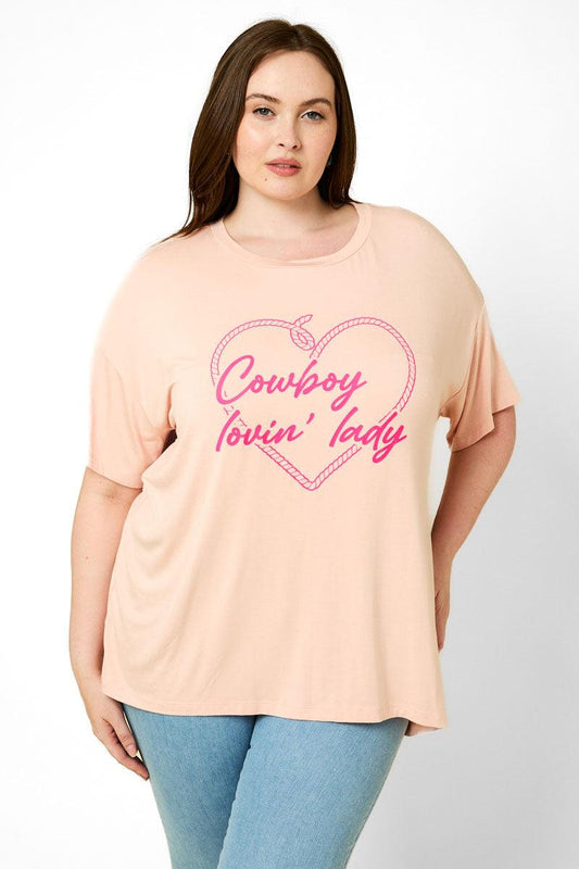 Plus Size Short Sleeve "Cowboy Lovin' Lady" Graphic Top - Tasha Apparel Wholesale