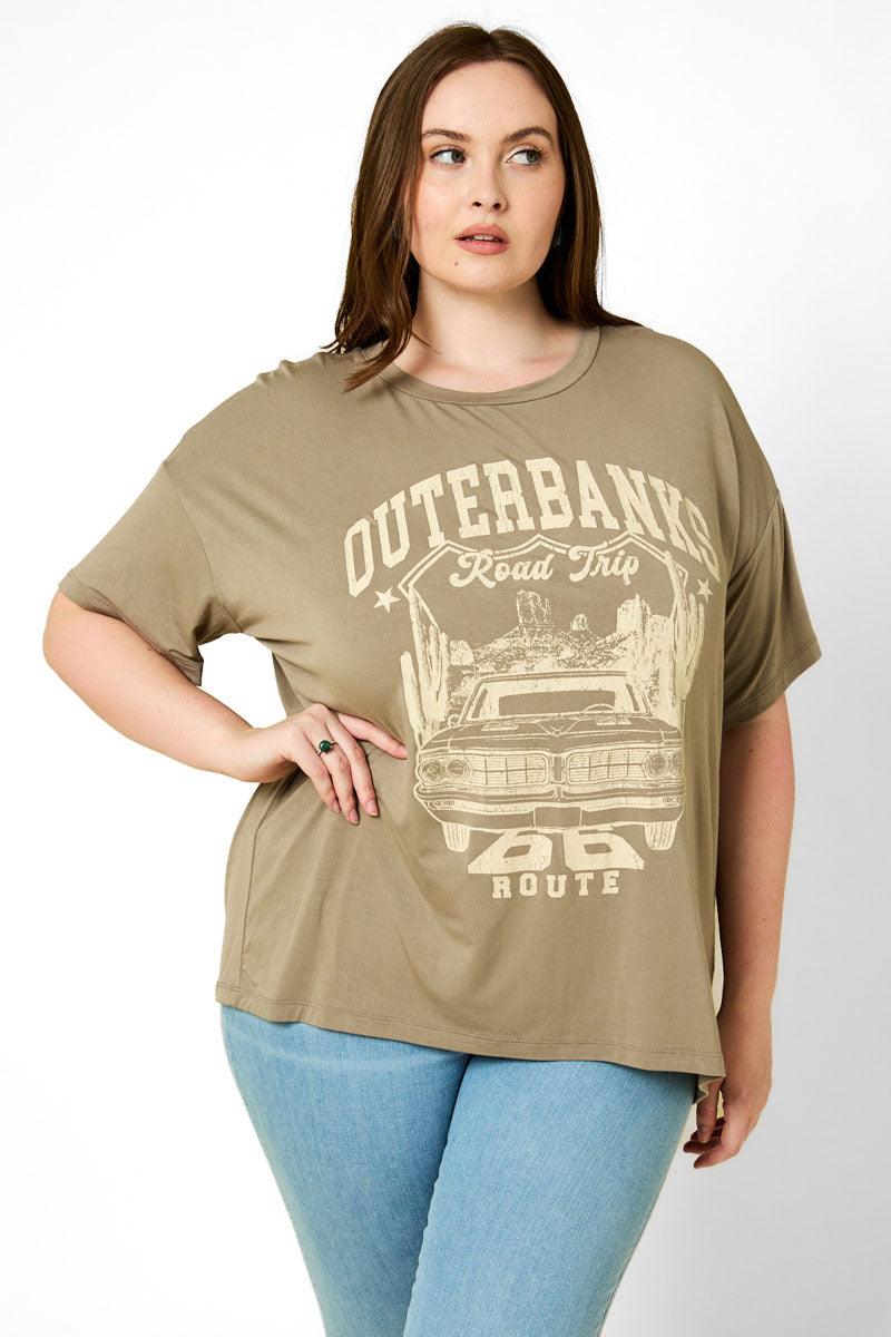 Plus Size "Outerbanks Road Trip 66 Route" Graphic Top - Tasha Apparel Wholesale