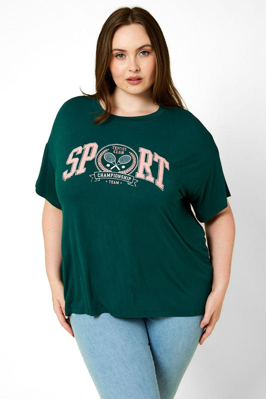 Plus Size Short Sleeve "Sport" Graphic Top - Tasha Apparel Wholesale