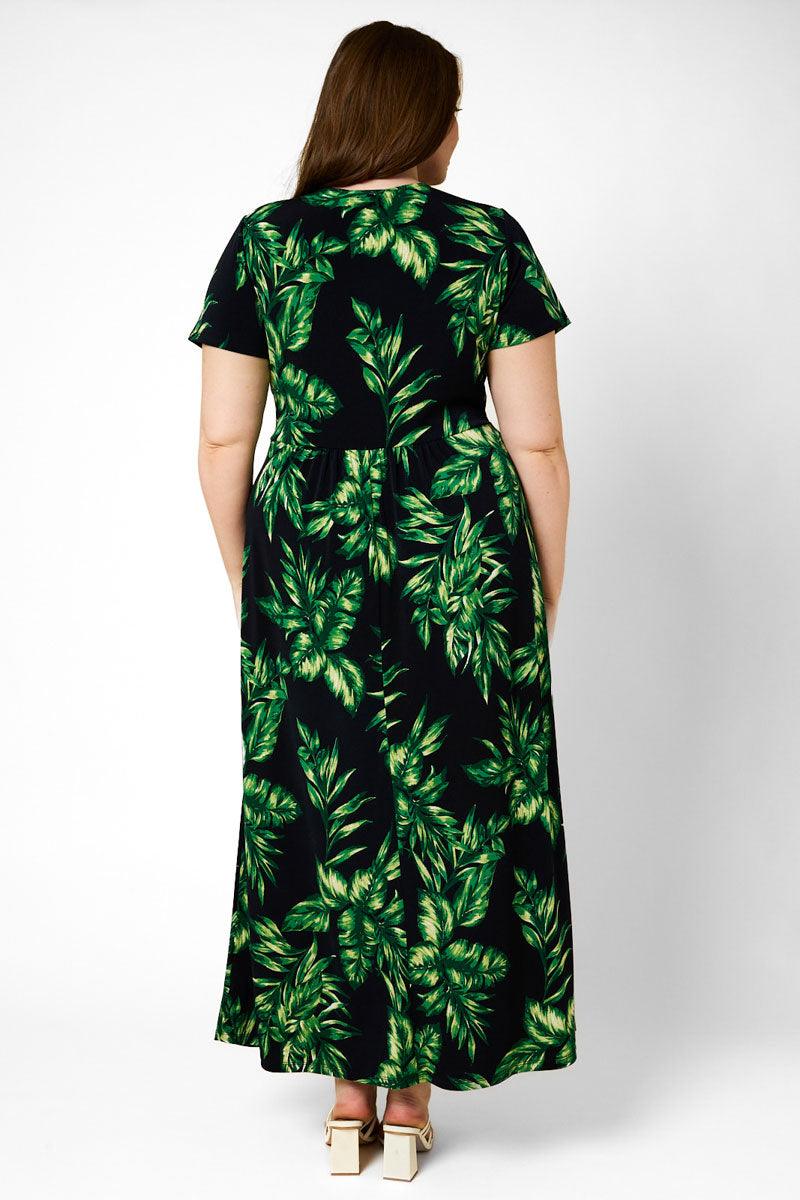 Plus Size Short Sleeve Front Twist Tropical Maxi Dress - Tasha Apparel Wholesale