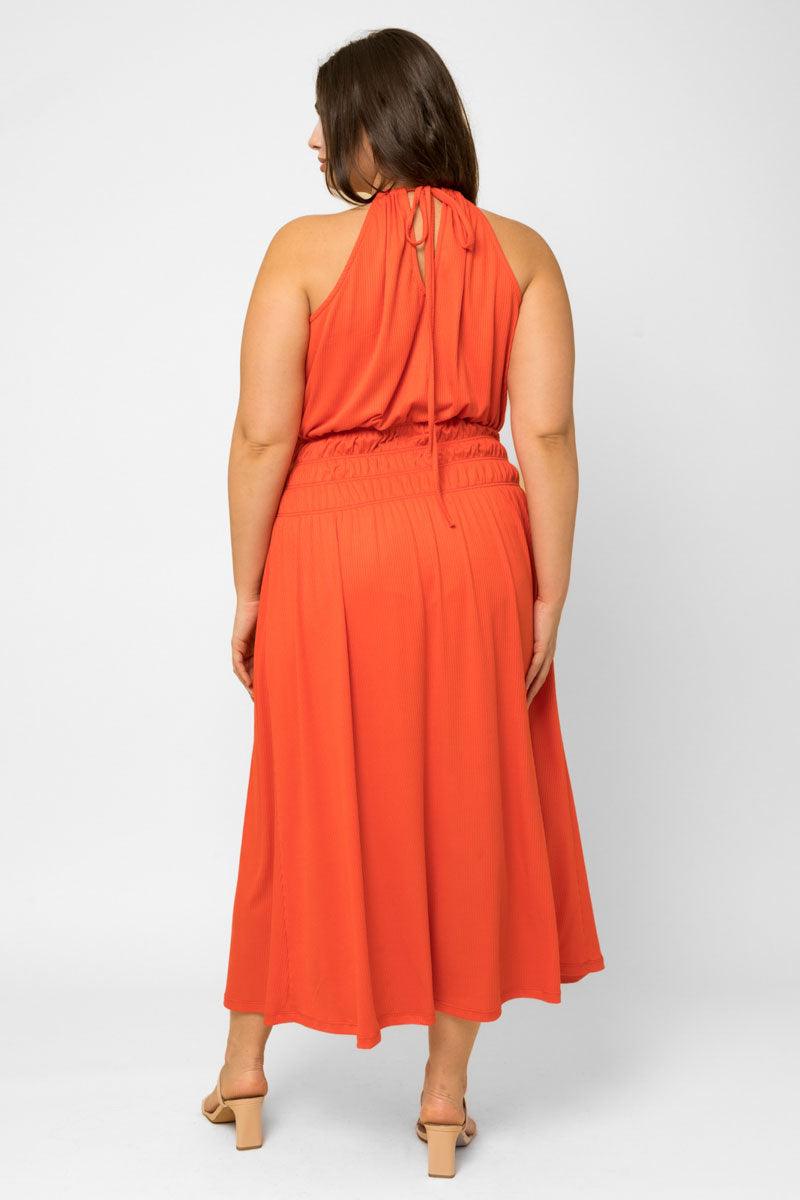 Plus Size Ribbed Halter Elastic Waist Maxi Dress - Tasha Apparel Wholesale