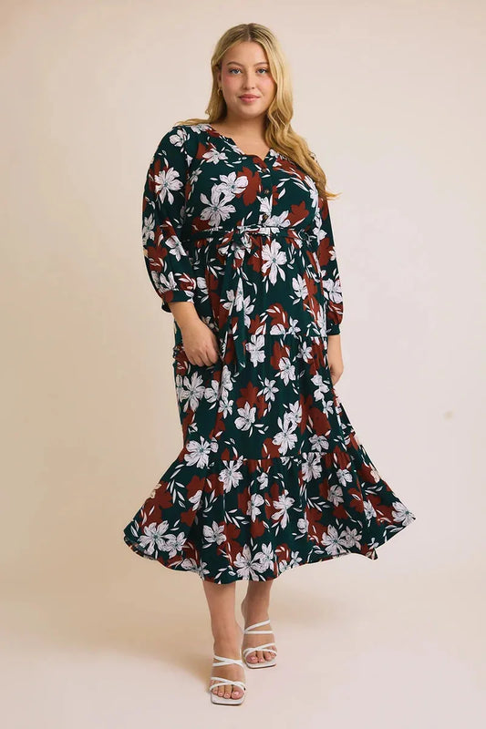 Plus Size Ruffle Tiered Button Down Floral Maxi Dress