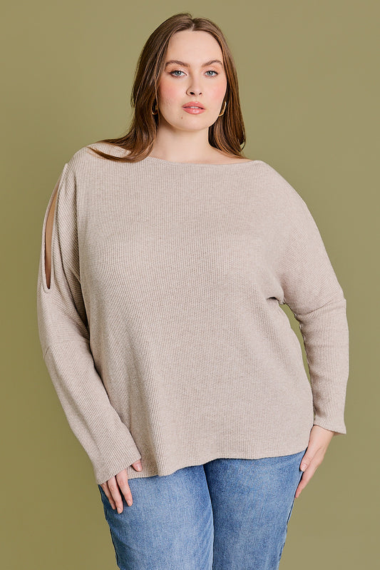 Plus Size Ribbed Off The Shoulder Knit Top