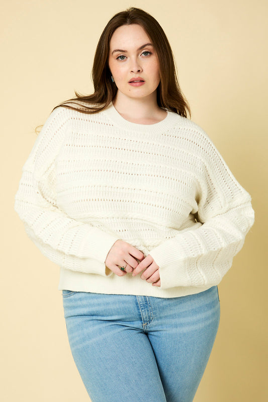 Plus Size Long Sleeve Crewneck Cable Sweater Top