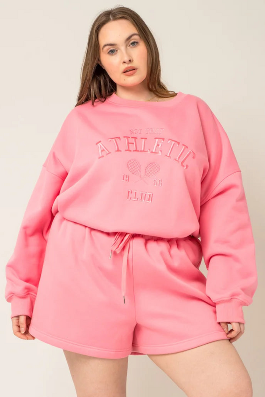 Plus Size Pink Cotton Athletic Club Oversized Sweatshirt