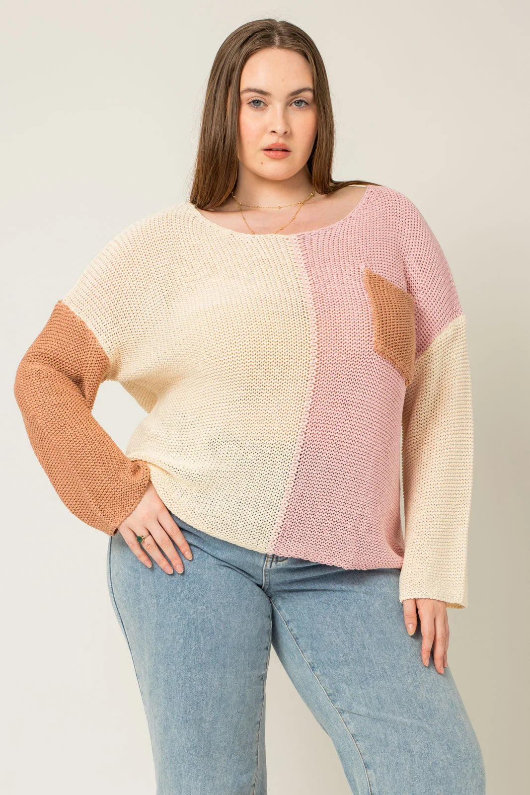 Plus Size Multicolor Front Pocket Sweater