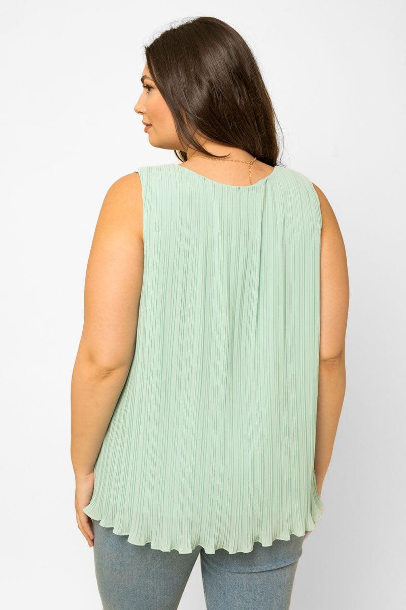 Plus Size Sleeveless V-Neck Pleated Top - Tasha Apparel Wholesale