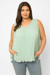 Plus Size Sleeveless V-Neck Pleated Top - Tasha Apparel Wholesale