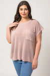 Plus Size Boxy Front Pocket Short Sleeve Sweater Top - Tasha Apparel Wholesale