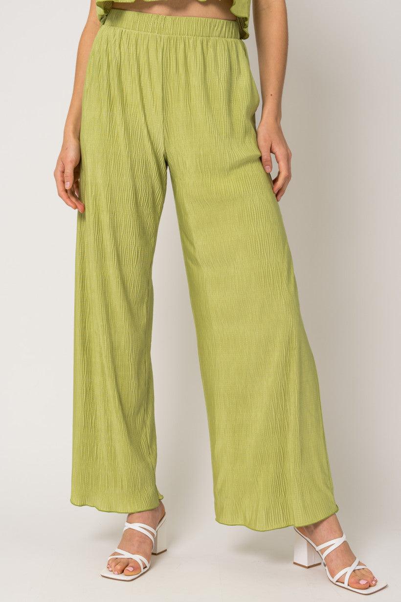 Green Waist Elastic Band Pleated Pants - Tasha Apparel Wholesale