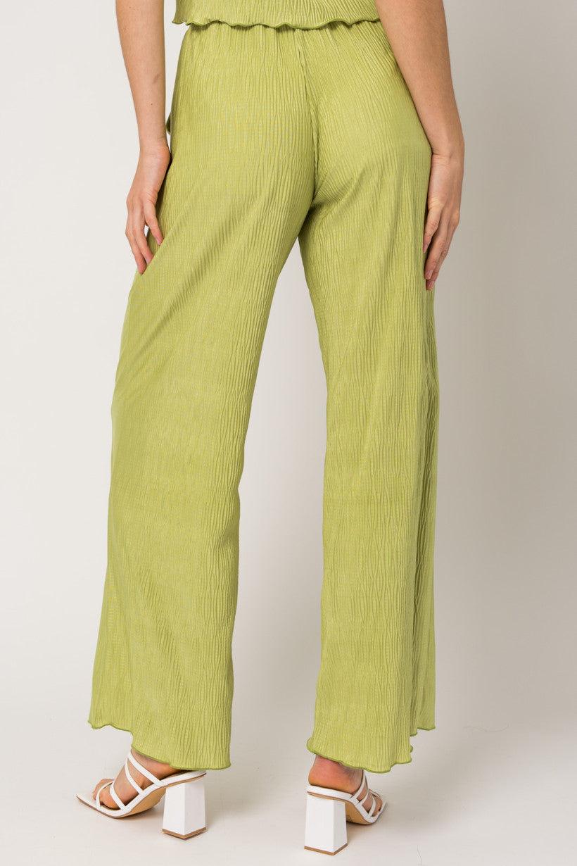 Green Waist Elastic Band Pleated Pants - Tasha Apparel Wholesale