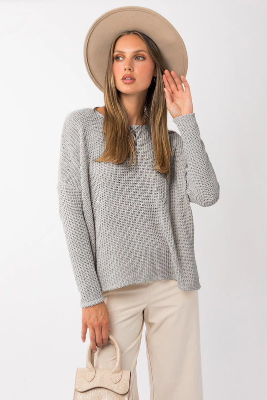 Long Sleeve Side Slit Relax Sweater Knit Top