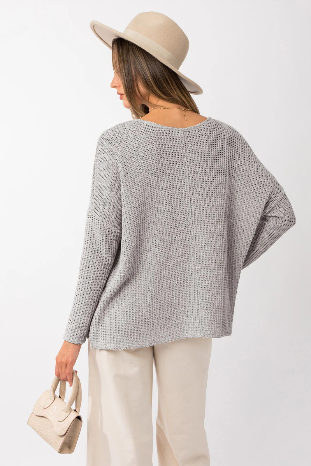 Long Sleeve Side Slit Relax Sweater Knit Top