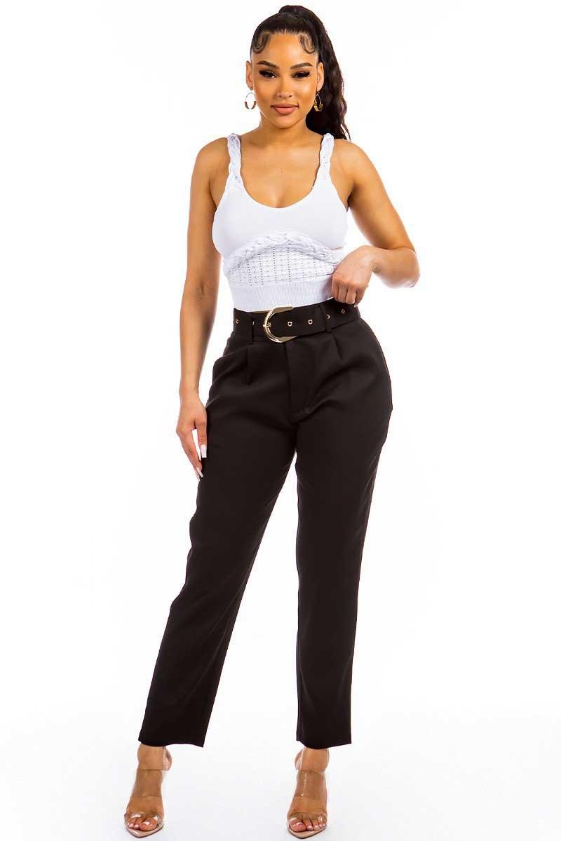 Black Pleated High Waist Four Pocket Pants