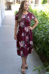 Plus Size Burgundy Floral Print Short Sleeve Dress - Tasha Apparel Wholesale