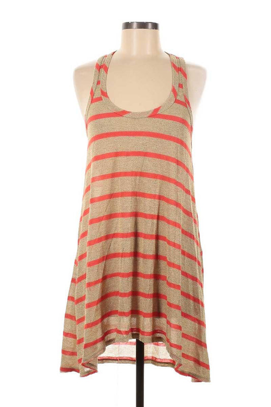 Tan Blush Ribbed Deep Plunge V-Neck Asymmetrical Wrap Flare Hem Dress