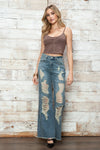 High Waisted Heavily Distressed Wide Leg Denim Jeans - Tasha Apparel Wholesale