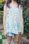 Girls Ivory Sleeveless Flowy Crochet Boho Cover Up Top