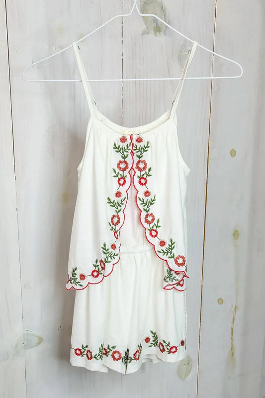 Girls Floral Embroidered Sleeveless Romper