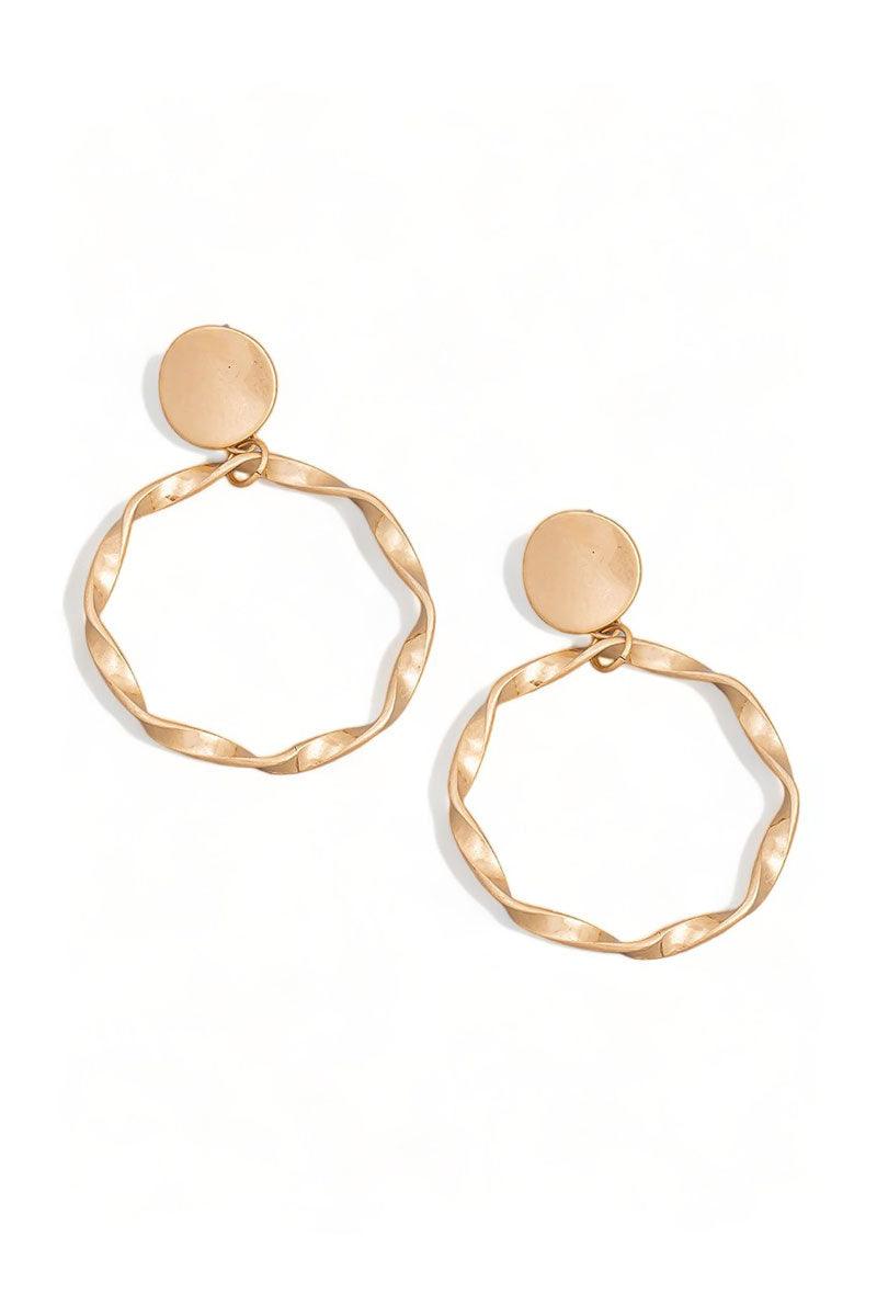 Boho Metallic Gold Circle Twist Drop Earrings - Tasha Apparel Wholesale