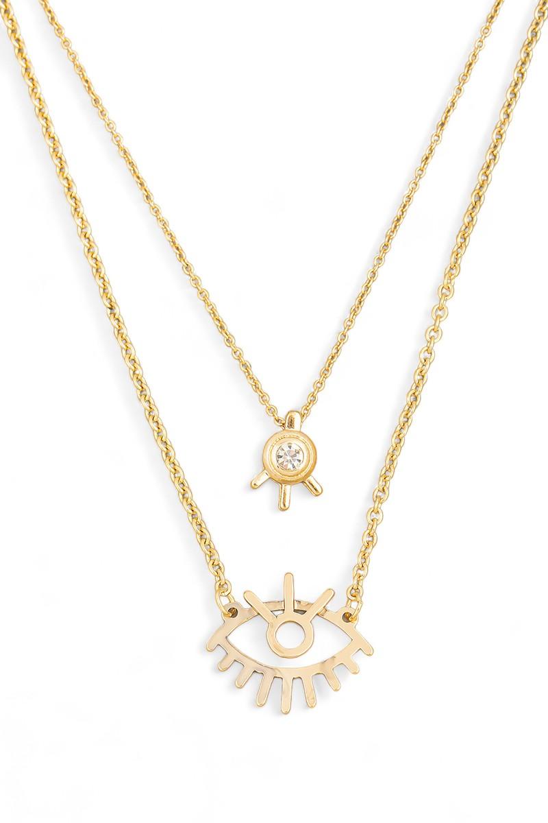 Layered Eye Cutout Pendant Chain Necklace - Tasha Apparel Wholesale