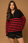 Stripe Half Zip Up Turtleneck Sweater