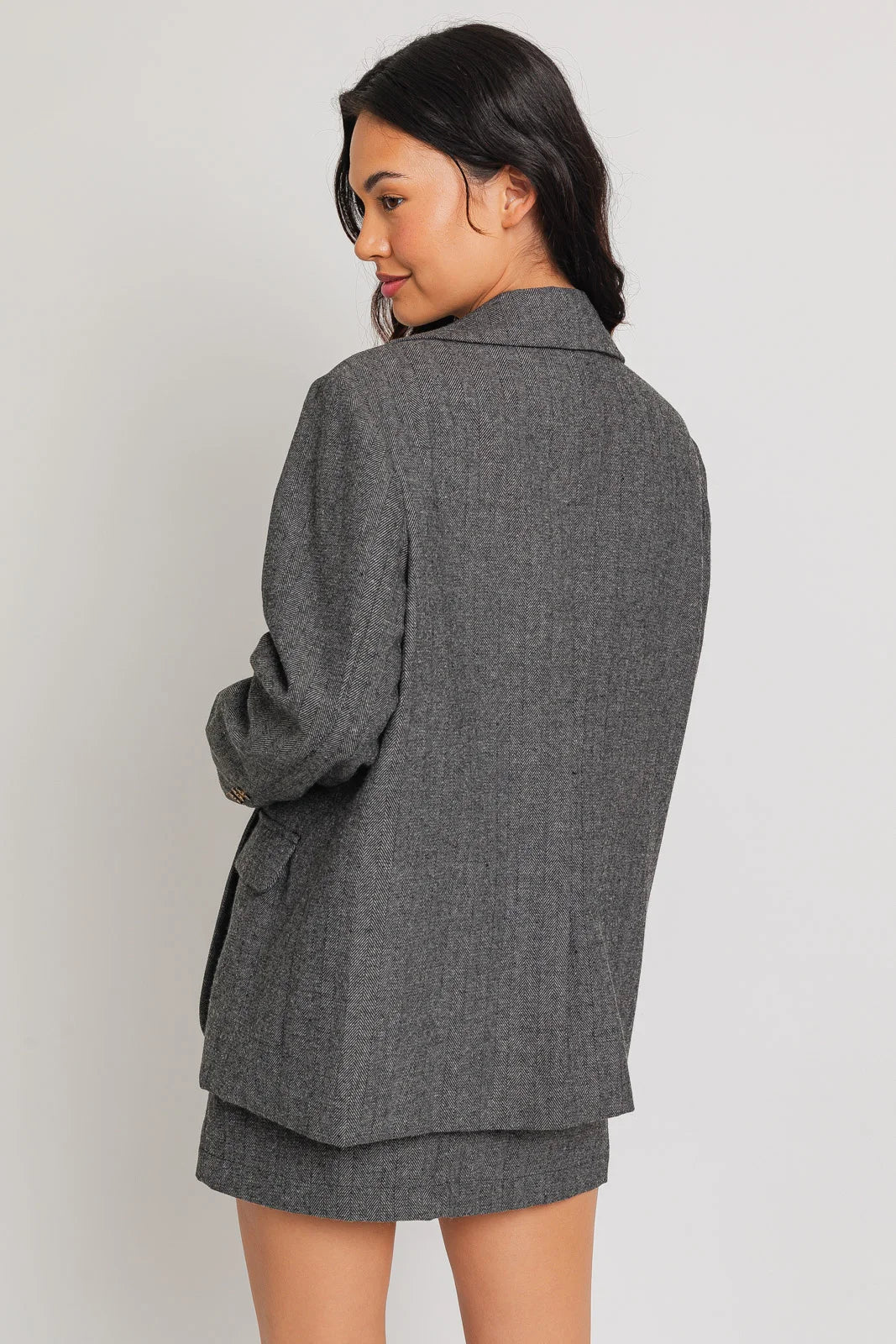 Oversize Tweed Boyfriend Fit Front Pocket Blazer Jacket