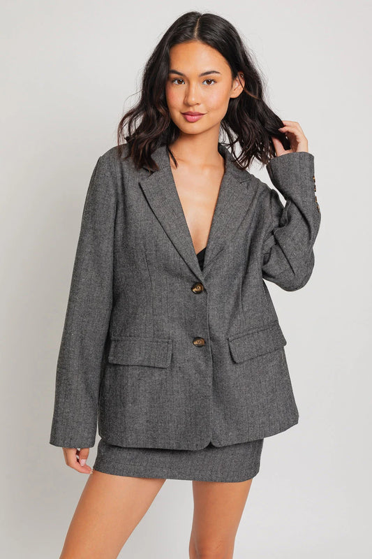 Oversize Tweed Boyfriend Fit Front Pocket Blazer Jacket