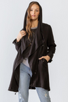 Draped Wide Asymmetrical Lapel Collar Hooded Jacket