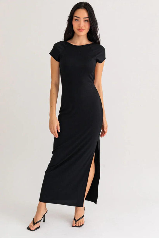 Short Cap Sleeve Side Slit Open Back Tube Maxi Dress - Tasha Apparel Wholesale