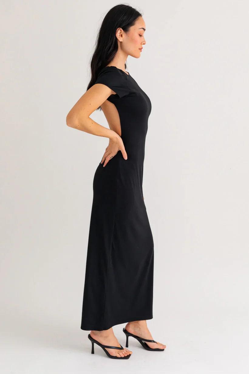 Short Cap Sleeve Side Slit Open Back Tube Maxi Dress - Tasha Apparel Wholesale