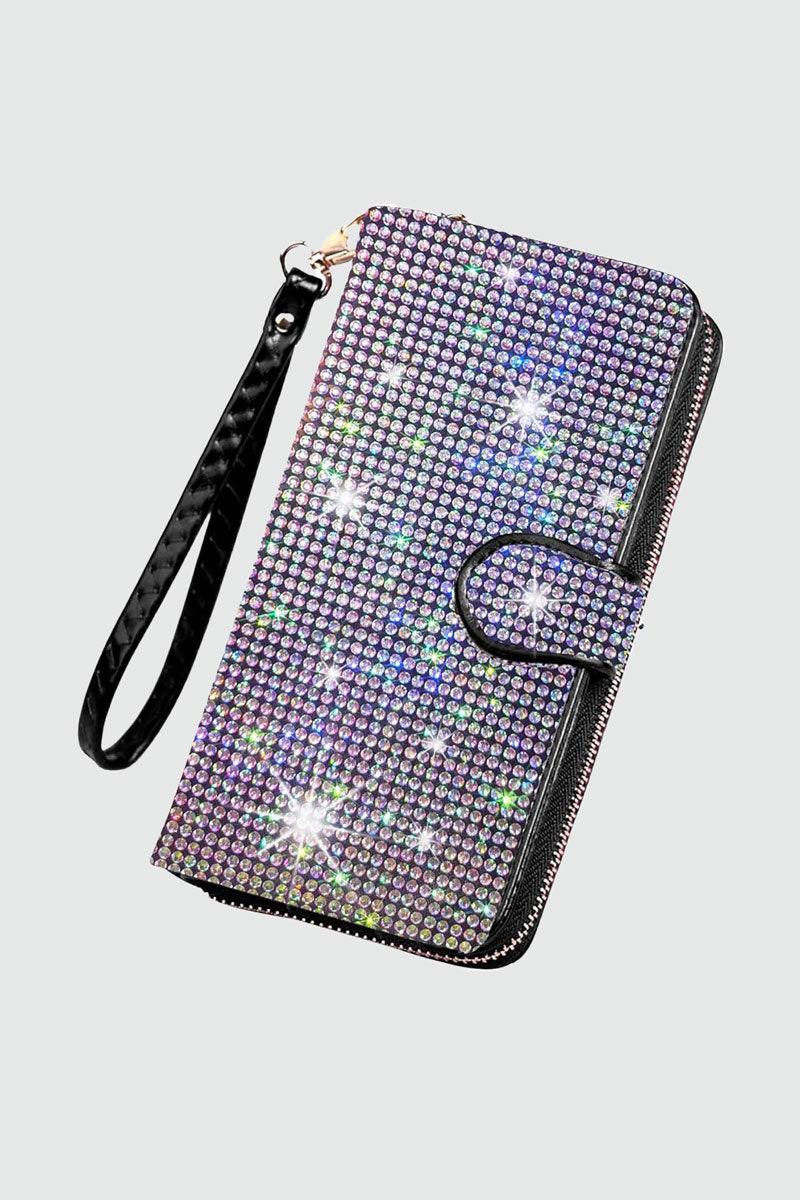 Black Silver Rhinestone Keychain Hook Wallet Bag - Tasha Apparel Wholesale