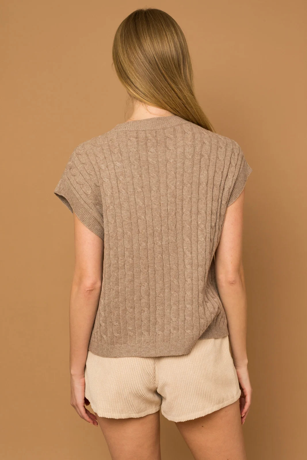 Cable-Knit Cap Sleeve Crew Neckline Sweater Vest