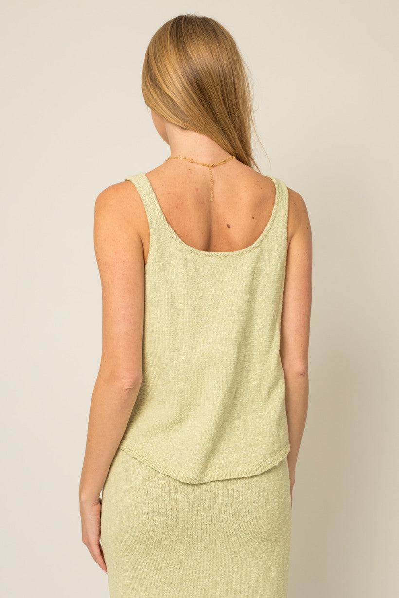 Lime Round Neck Knit Sleeveless Tank Top - Tasha Apparel Wholesale