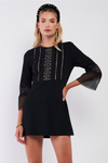 Black Round Neck Crochet Lace Trim Mini Dress /1-1-2-1