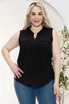 Plus Size Sleeveless Button Down Front Pocket Top - Tasha Apparel Wholesale