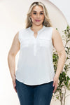 Plus Size Sleeveless Button Down Front Pocket Top - Tasha Apparel Wholesale